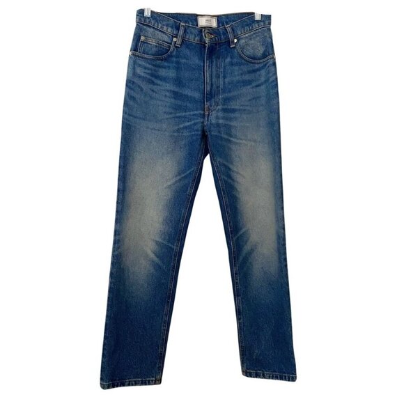 AMI PARIS WOMEN'S BLUE STONEWASH STRAIGHT LEG JEANS - 28 - Picture 1 of 10